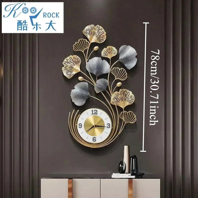 78cm Ginkgo Biloba Wall decoration, big size metal iron crafts, home clock,silent living room, and porch decoration art