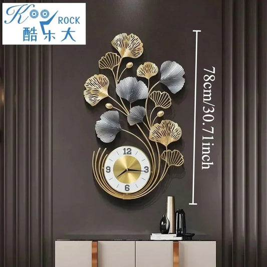 78cm Ginkgo Biloba Wall decoration, big size metal iron crafts, home clock,silent living room, and porch decoration art