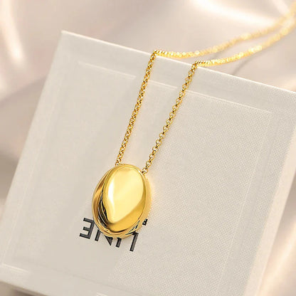European and American Oval Pendant stainless steel Gold Color Long Necklace Fashion Jewelry Accessories Sweater Chian For Womens