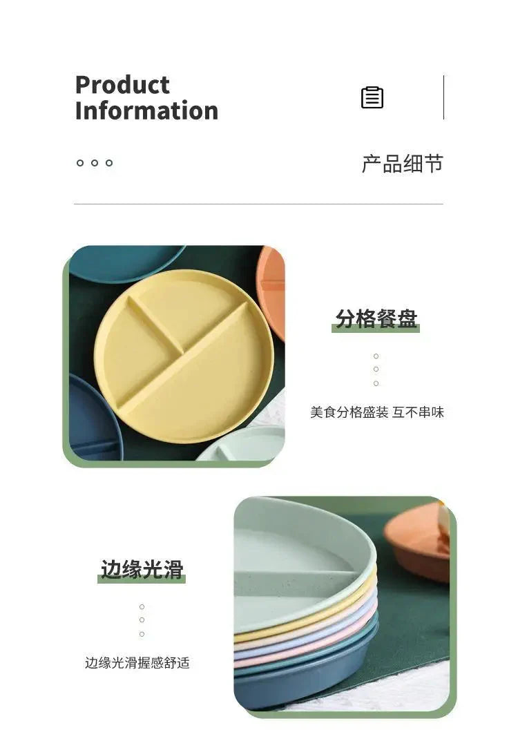 23cm Sub-grid Plate Fat-reducing Sub-plate Children's Tableware Three-grid Rice Plate Separated Dessert Breakfast Plate Kitchen
