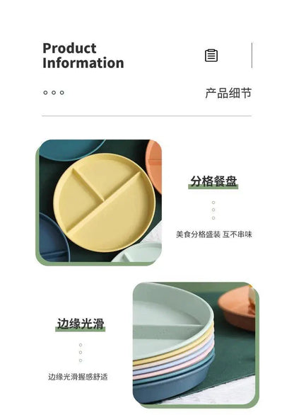 23cm Sub-grid Plate Fat-reducing Sub-plate Children's Tableware Three-grid Rice Plate Separated Dessert Breakfast Plate Kitchen