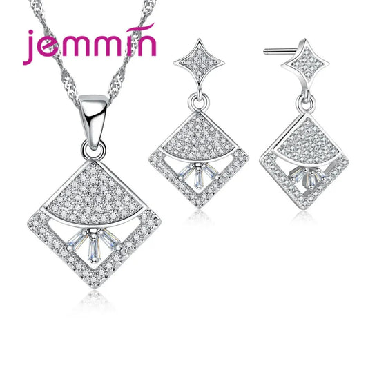 Classic Genuine 925 Sterling Silver Jewelry Sets Bridal Jewelry Woman Necklace Earring Sets New Arrival Wedding Engagement Gifts