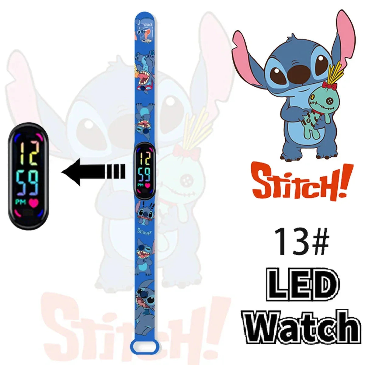 Disney Stitch Digital Kids' Watches Anime Figures LED Luminous Watch Touch Waterproof Electronic Sports Watch Kids Birthday Gift