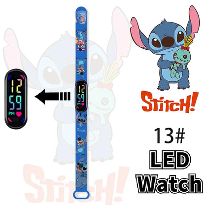 Disney Stitch Digital Kids' Watches Anime Figures LED Luminous Watch Touch Waterproof Electronic Sports Watch Kids Birthday Gift