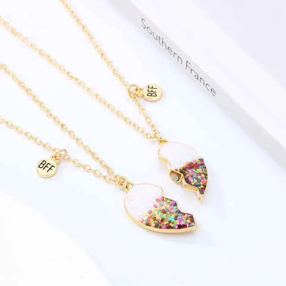 Cute 2 Pcs BFF Necklace Heart Pendant Best Friend Necklace Fashion Couple Chain Necklace Children Friendship Jewelry