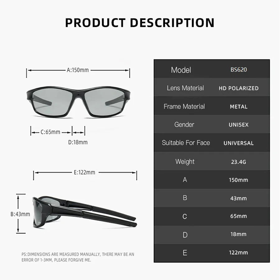 Photochromic Polarized Sports Vintage Sunglasses Men Women Fishing Cycling Driving Mountaineering Chameleon Sun Glasses UV400