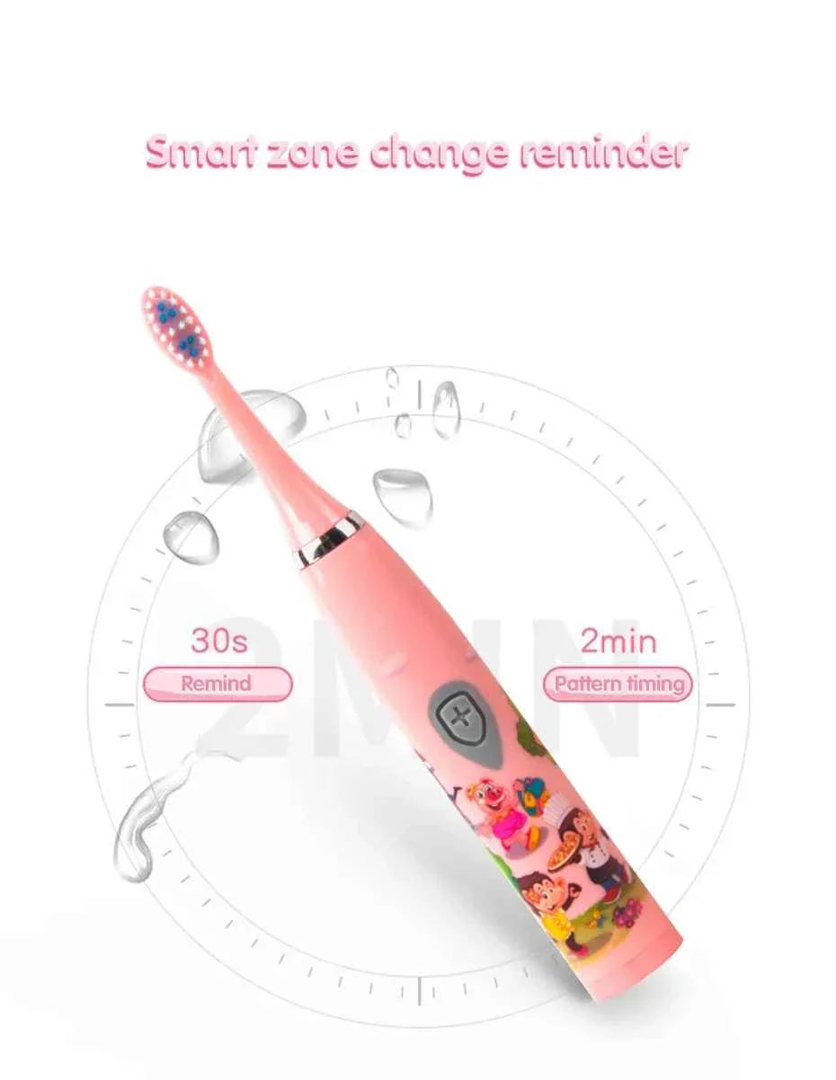 Sonic Children Electric Toothbrush Bright Cartoon With Replacement Heads Ultrasonic Rechargeable Soft Hair Brush Oral Cleaning