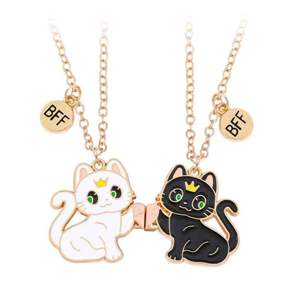 Best Friend Necklace for 2 Gifts Friendship Pendant Necklaces Matching Magnetic Cat BFF Necklace for 2 Girls