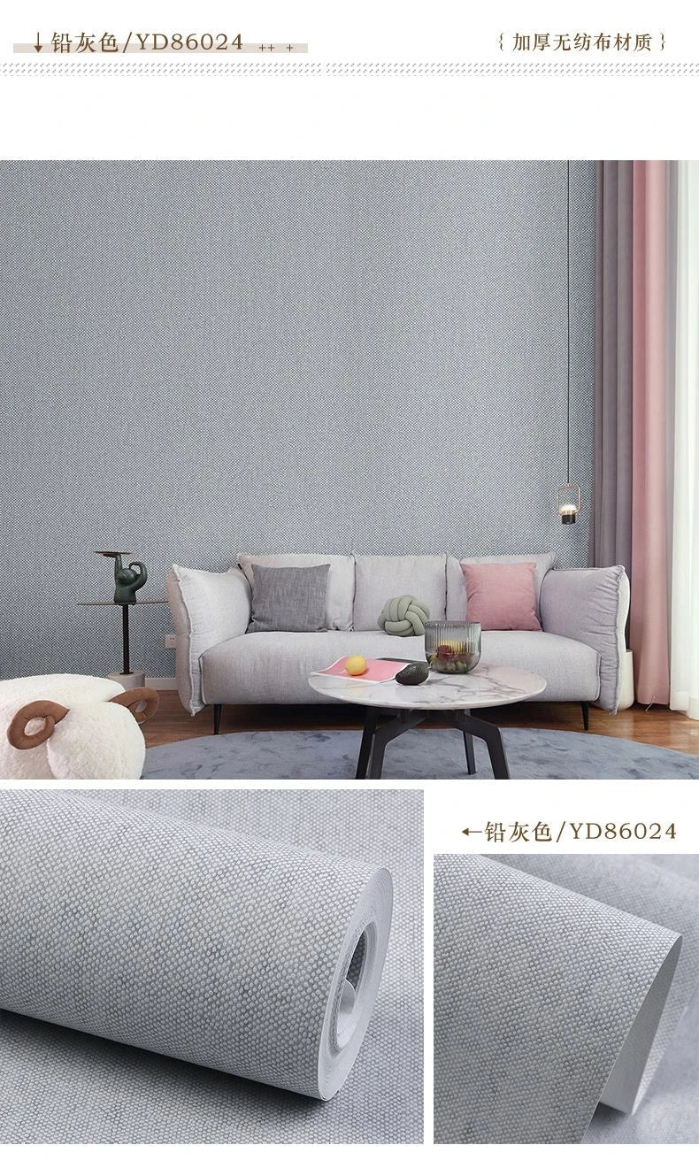 Modern Nordic Linen Textured Wallpaper – Eco-Friendly Non-Woven Solid Color Wall Covering