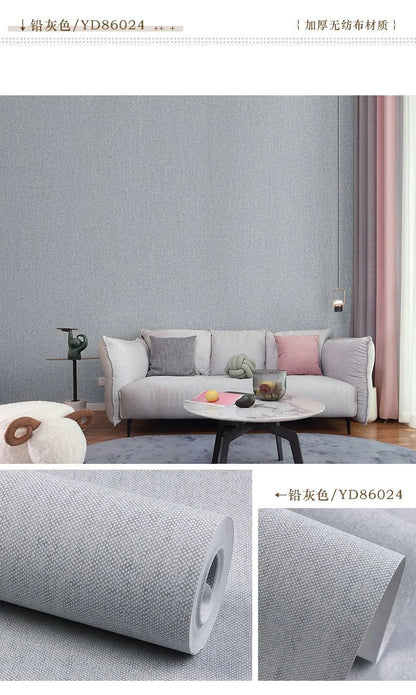 Modern Nordic Linen Textured Wallpaper – Eco-Friendly Non-Woven Solid Color Wall Covering