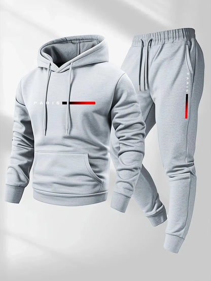 Paris Letter Printed Sweatshirt Set Men's Wool Hooded Sweatshirt Pants Set Spring and Autumn Winter Warm Casual Sportswear Set