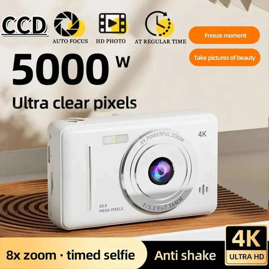 ABUQ NEW 4K Digital Camera Portable Retro CCD Camera Entry-Level Camera Dual Camera Flash 50 Million Pixels Auto Focus Camera,C