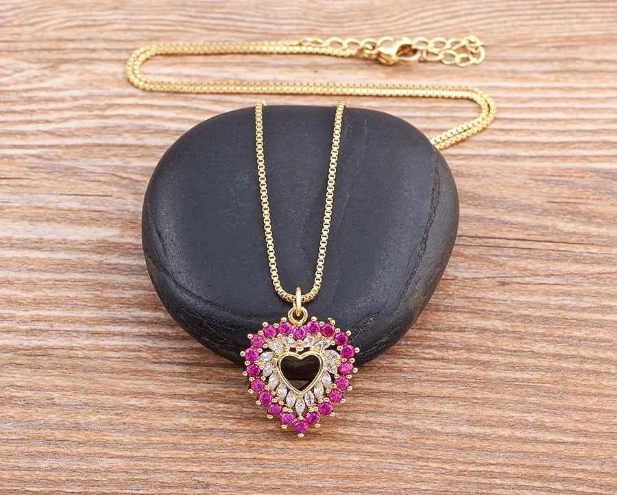 Nidin New Arrival Romantic Heart Shape Sparkling Zircon Pendant Necklace 3 Colors For Women Female Fine Jewelry Gifts Wholesale