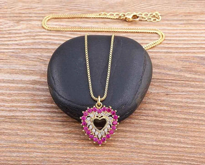 Nidin New Arrival Romantic Heart Shape Sparkling Zircon Pendant Necklace 3 Colors For Women Female Fine Jewelry Gifts Wholesale