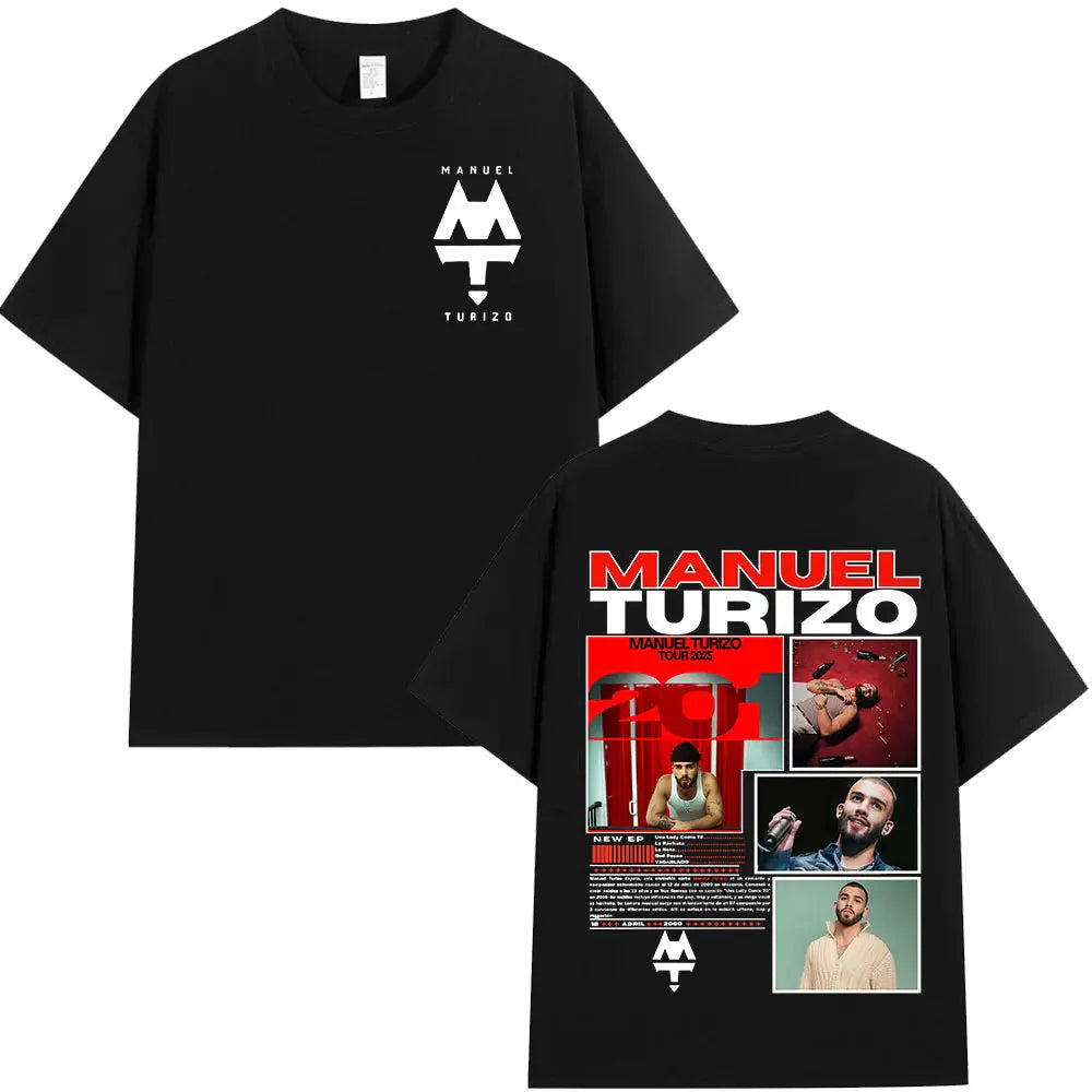 Rapper Manuel Turizo 201 Tour 2025 Men's and Women's T-shirts, Oversized Hip-hop Style Short-sleeved Cotton Casual T-shirts