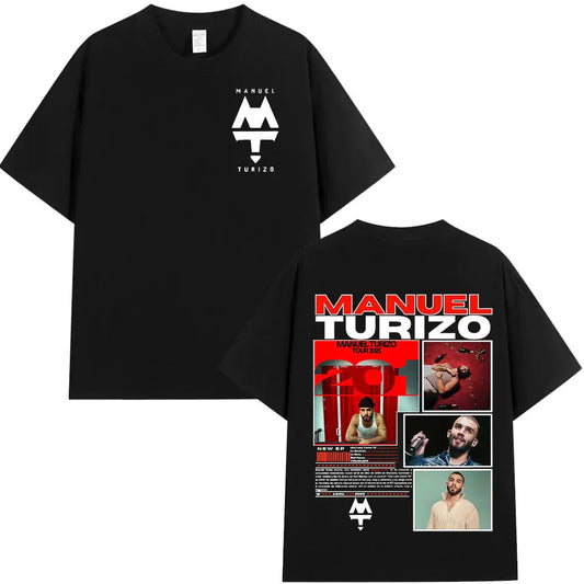 Rapper Manuel Turizo 201 Tour 2025 Men's and Women's T-shirts, Oversized Hip-hop Style Short-sleeved Cotton Casual T-shirts