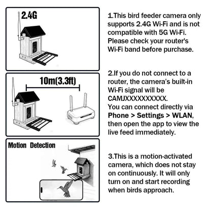 1080P Bird Feeder with HD Camera Built-in Battery Solar Low Power Night Vision Outdoor IP66 Waterproof 2.4GWIFI Connected Feeder