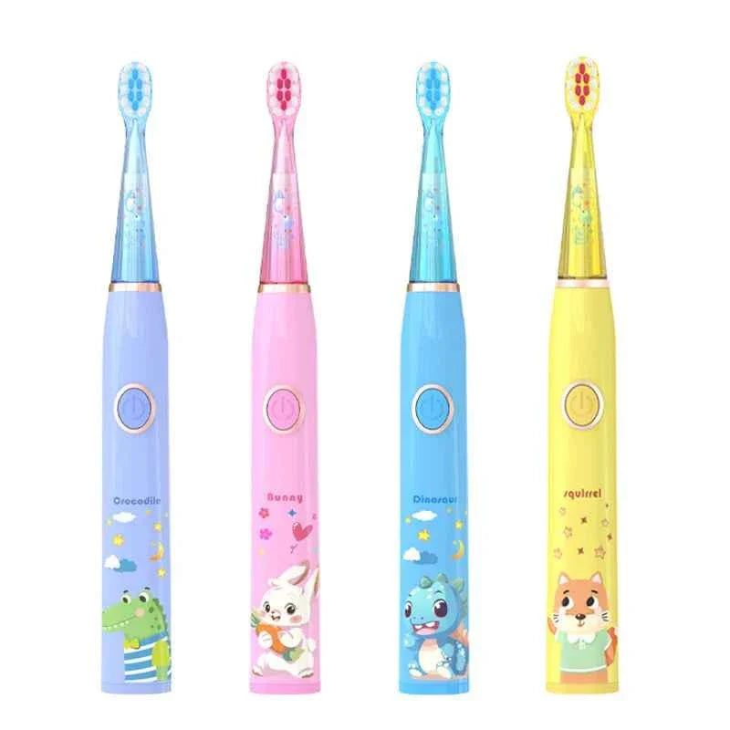 Kids Sonic Electric Toothbrush Child Cartoon with Colorful LED Light IPX7 Waterproof 2 mins Smart Timer Rechargeable Toothbrush