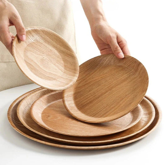 Handcrafted Round Solid Wood Dining Plate - Water Chestnut Wood Serving Tray for Breakfast, Coffee & Desserts