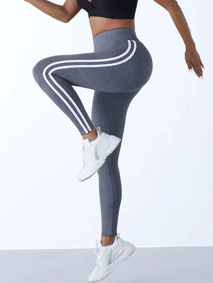 MODX High-Waist Striped Seamless Yoga Leggings - Sculpting & Tummy Control Gym Tights