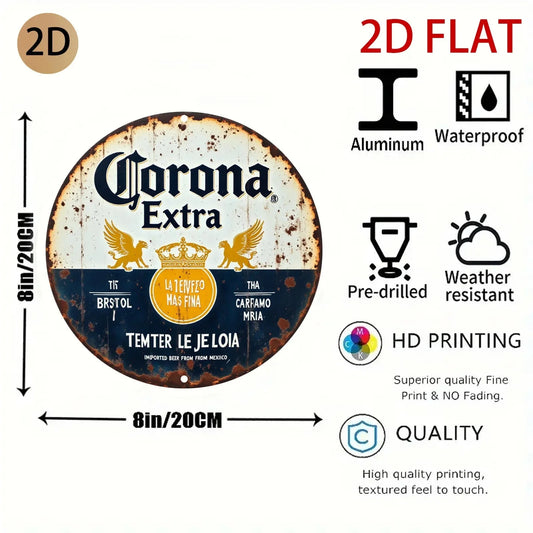 2D Flat, Vintage Corona Extra Beer Logo Metal Sign - Retro Tin Wall Art with Eagle&Crown Design,Rustic Home Bar or Kitchen Decor