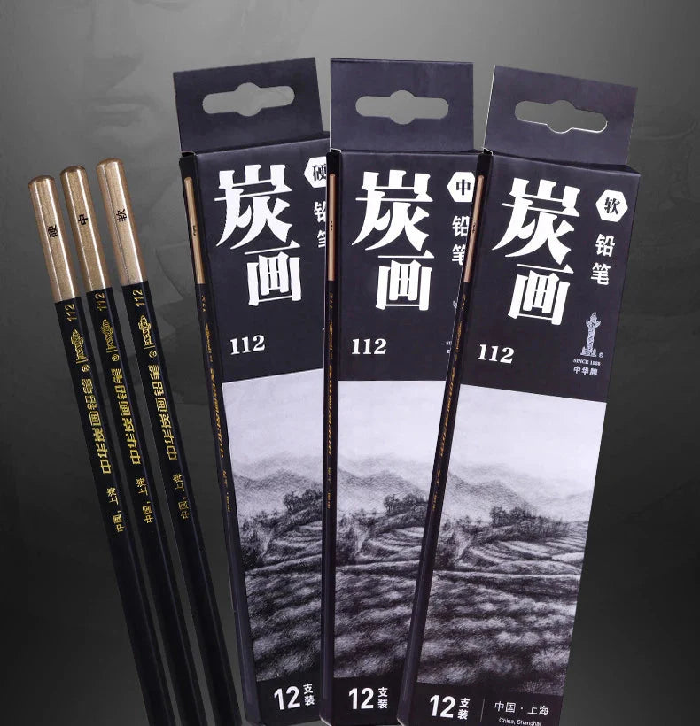 Specialized Sketch Charcoal pencils,Hard,Neutral,Soft Refills,Drawing Pencils,Art Student,Master Fine Arts Supplies 12pcs Box