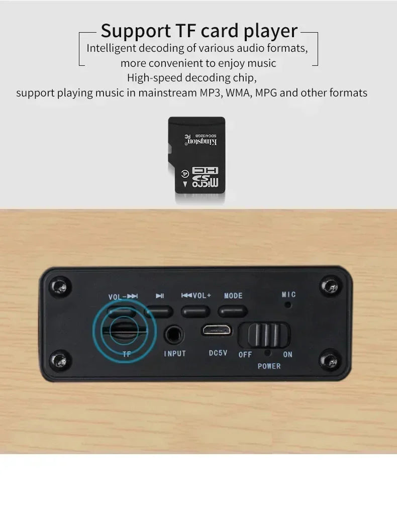 Wooden Soundbar Wireless Bluetooth Speaker Portable Retro Soundbox Subwoofer for TV Computer with FM Radio TF Card USB Boom Box