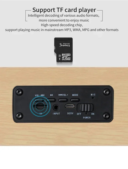 Wooden Soundbar Wireless Bluetooth Speaker Portable Retro Soundbox Subwoofer for TV Computer with FM Radio TF Card USB Boom Box