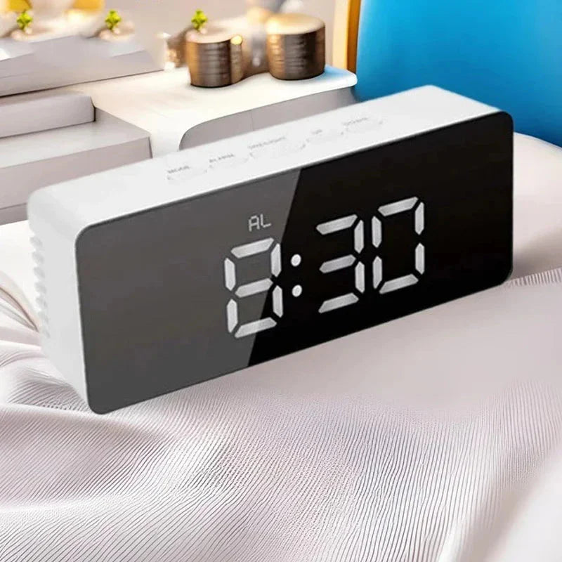 1Pc White Digital Clock LED Mirror Table Clock Snooze Display Time Night Light Desktop USB Alarm Clock Home Decor Desk Clock