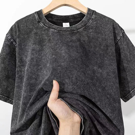 Men's Summer T-shirt 230G Heavy Cotton Vintage Washed T-Shirts Oversized Short Sleeve Loose Streetwear Short Sleeve Tops Tee