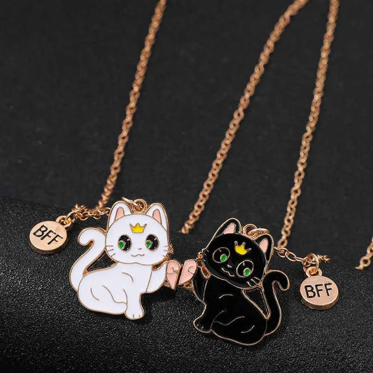 Best Friend Necklace for 2 Gifts Friendship Pendant Necklaces Matching Magnetic Cat BFF Necklace for 2 Girls