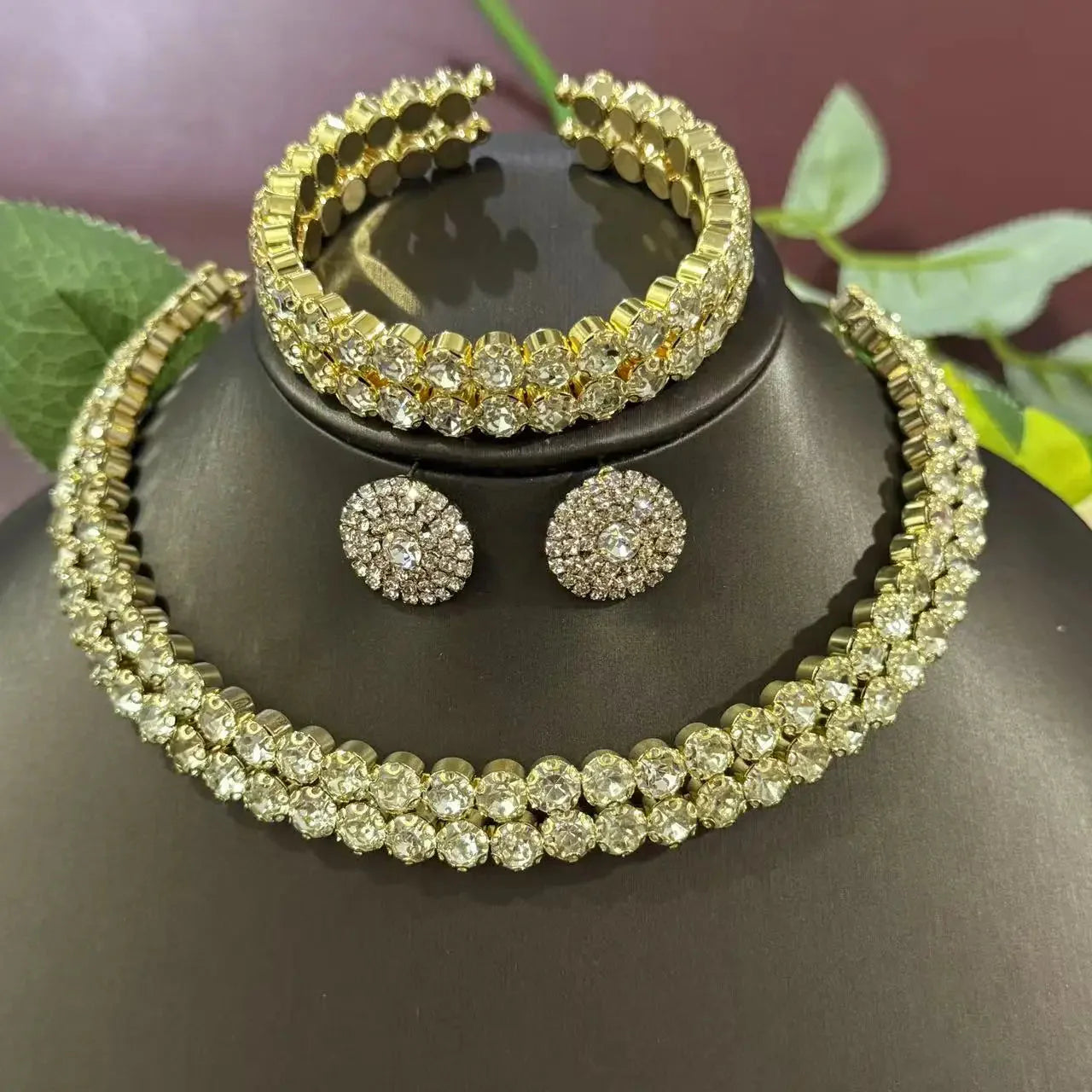 Elegant 3-Piece Crystal Jewelry Set - Rhinestone Necklace, Earrings & Bracelet