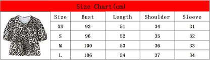 Leopard Blouse Puff Sleeve Crop Top Women's Summer Clothing