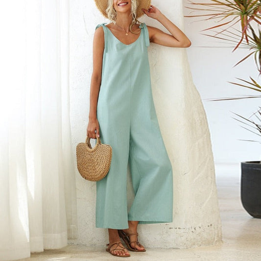 Women's Overalls 2022 Wide Leg Jumpsuit for Women Summer Cotton Backless Romper
