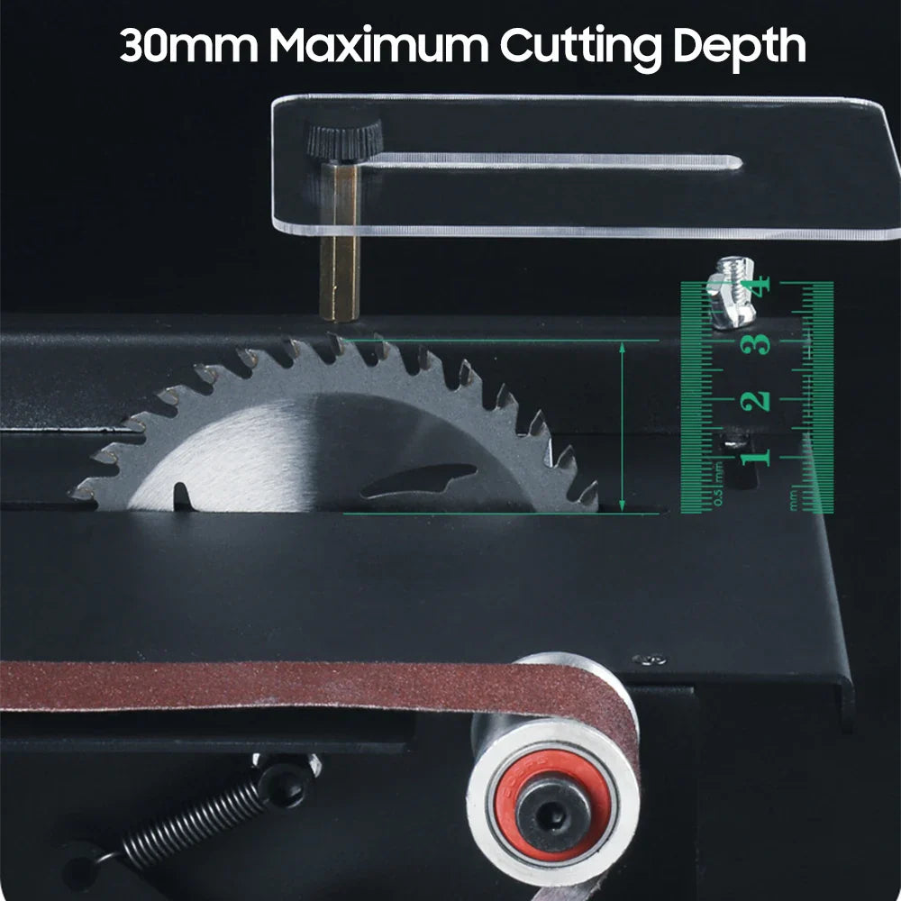 200W Circular Table Saw Mini Bench Saw and Belt Sander Variable Speed 30mm Cutting Depth for Wood Plastic Stone Metal Knife