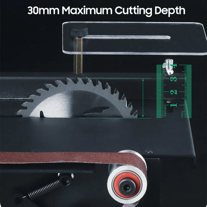 200W Circular Table Saw Mini Bench Saw and Belt Sander Variable Speed 30mm Cutting Depth for Wood Plastic Stone Metal Knife