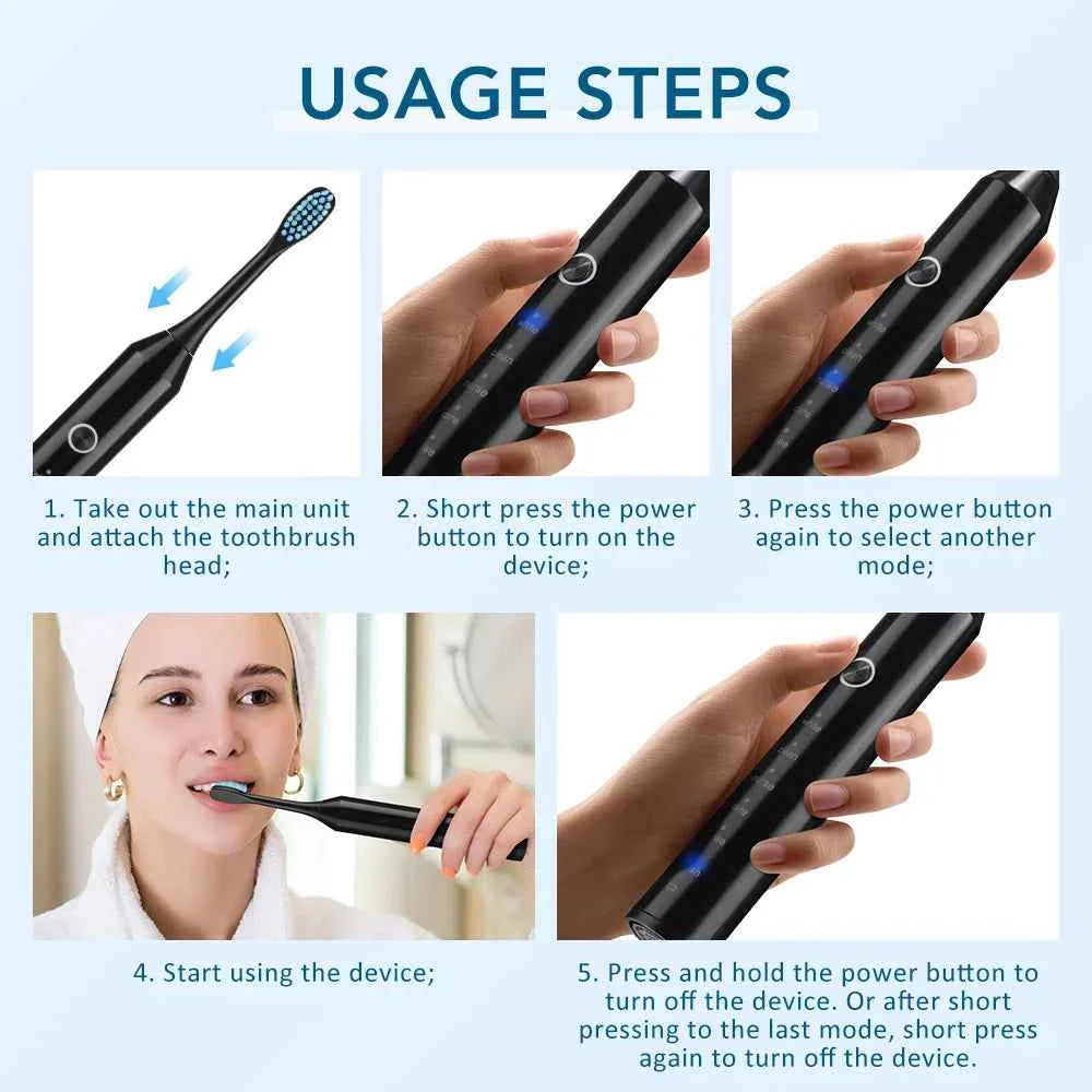 Sonic Electric Adult Toothbrush Rechargeable for Adult Smart Timer Whitening Toothbrush With 4 Replacement Brush Heads 6 Modes