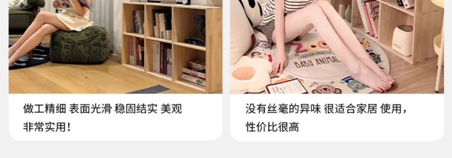 Solid Wood Short Bookshelf Floor Storage Cabinet Grid Organizer Shelf for Living Room Home & Kindergarten Display Unit