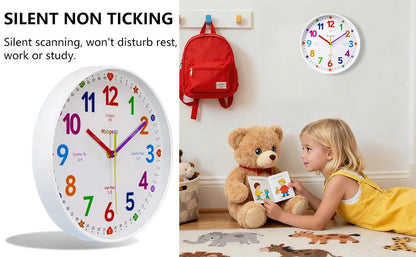 Early Education Wall Clock Colorful Number Kids Learning Time for School Classroom Bedrooms Silent Analog Clock 8/10/12 Inch
