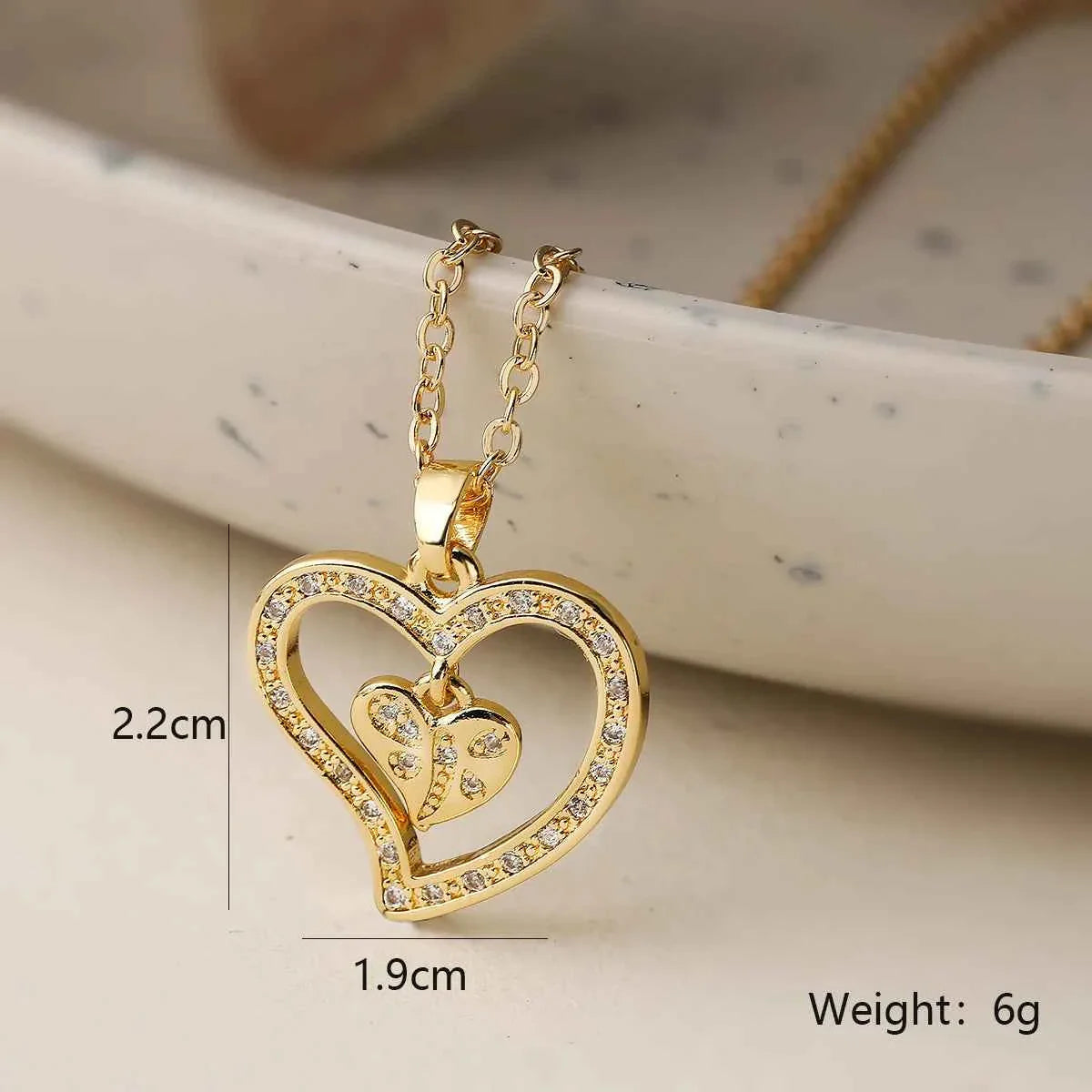 Mafisar Non-Fading Gold Color 316L Stainless Steel Party Jewelry Shiny AAA CZ Zircon Heart Pendants Necklaces For Women