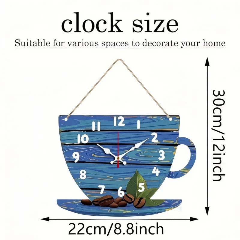 Coffee Cup Shaped Wooden Silent Hanging Wall Clock,Wood Grain Design Suitable For Living Room,Study Room,Bedroom,Home Decoration