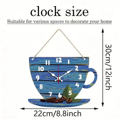 Coffee Cup Shaped Wooden Silent Hanging Wall Clock,Wood Grain Design Suitable For Living Room,Study Room,Bedroom,Home Decoration