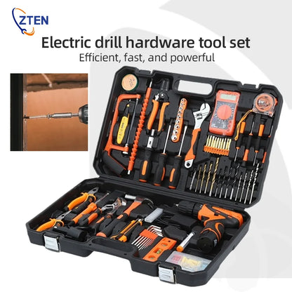 160/136/115/63 PC Lithium Drill Household Multifunctional Hardware Tool Manual Daily Electrician Woodworking Maintenance Toolbox