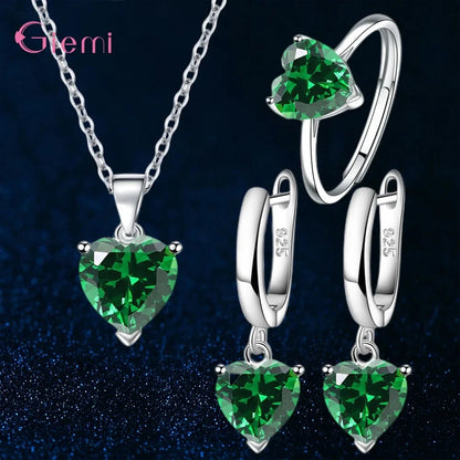 Top Fashion 925 Silver Jewelry Sets Shiny Crystal Gifts Suit For Women Girls Pendant Necklace Earrings Rings Hot Sale
