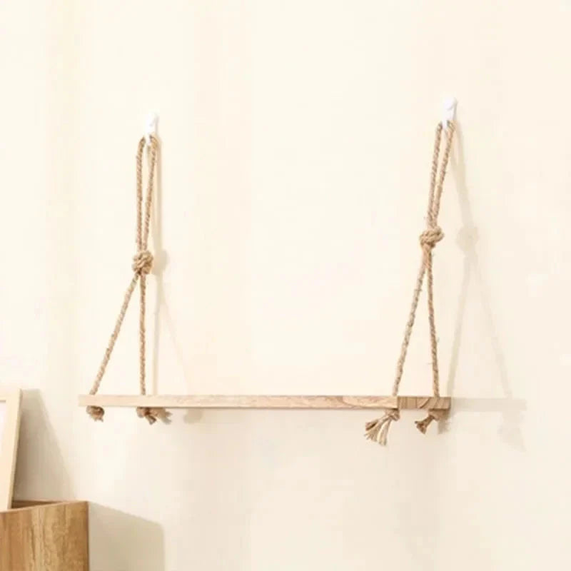1PC 1/2/3-tier Wooden Floating Shelves for Wall Plant Flower  Hanging Rope Storager Wall Shelf Kitchen Storage