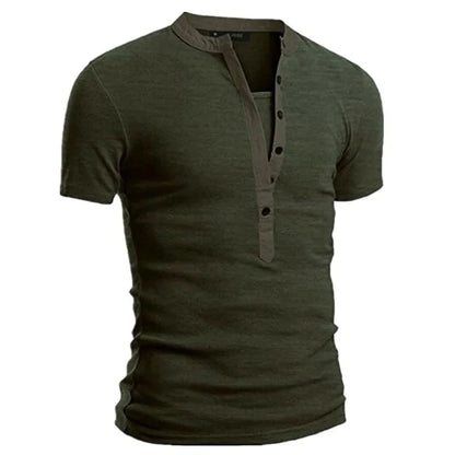 2026 Men's Summer Casual Shirts Solid V-neck Button Slim Fit T-Shirts for Men Fashion Short Sleeve Tees Tops Men Clothing S-3XL
