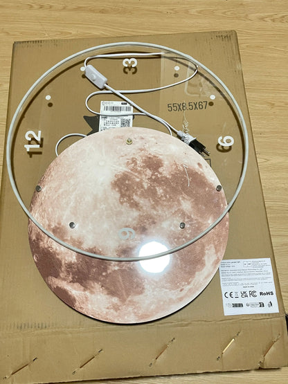 Large Wall Clock Luxury Dining Room Living Room Moon The Earth Modelling LED Light Silent Movement Bedroom Clock Wall Decoration