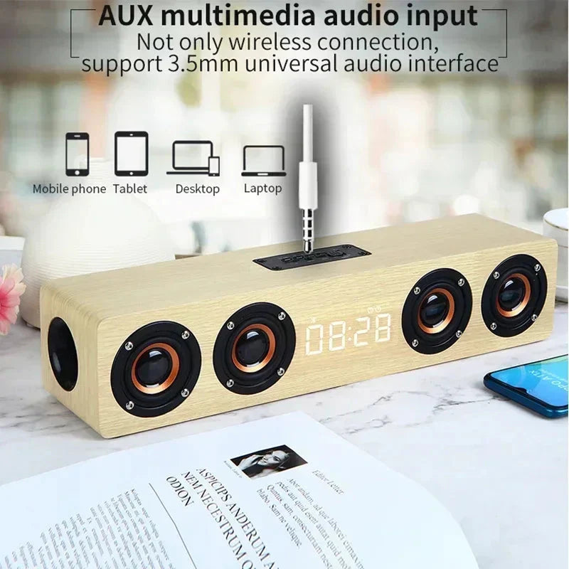 Wooden Soundbar Wireless Bluetooth Speaker Portable Retro Soundbox Subwoofer for TV Computer with FM Radio TF Card USB Boom Box