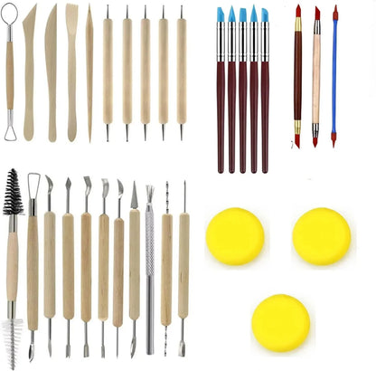 Art Supplies Ceramic Sculpting Tools Wooden Handles Ceramic Clay Pottery Tool Beginner DIY Crafts Wood and Steel Home School Use