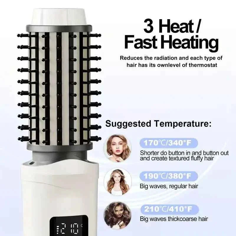 NewCordless Hair Curling Iron Brush USB Rechargeable Travel Heated Round Brush 2-in-1 Electric Hair Curling Wand Styling Tools